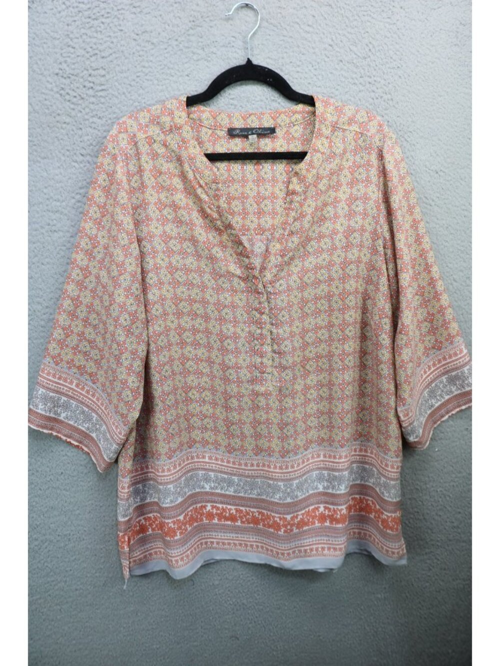 Rose & Olive 3/4 Sleeve Geometric Silky Tunic-Size 1X-Office-Business-Career